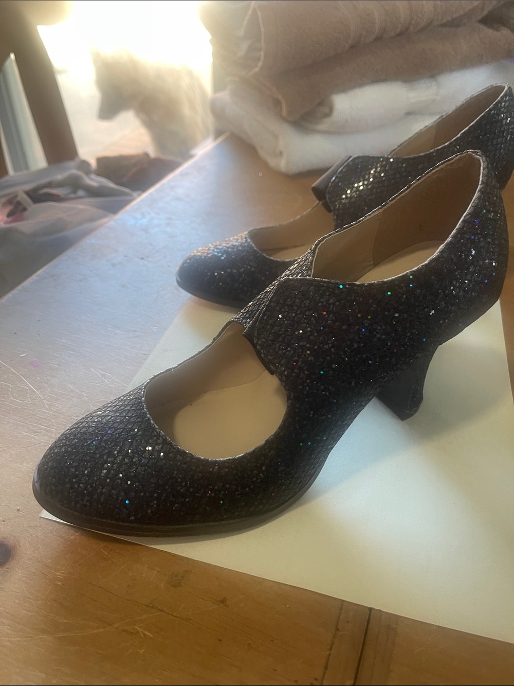 Black Glitter Mary Jane  dancing Heels with Supportive Strap